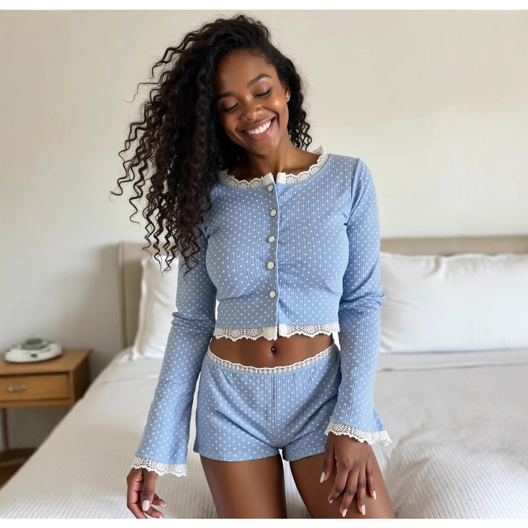 Nightwear set with delicate lace edges