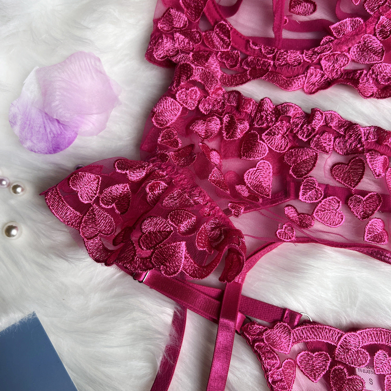 Completo Pink Hearts Passion in Tulle Ricamato a Cuori ADEA