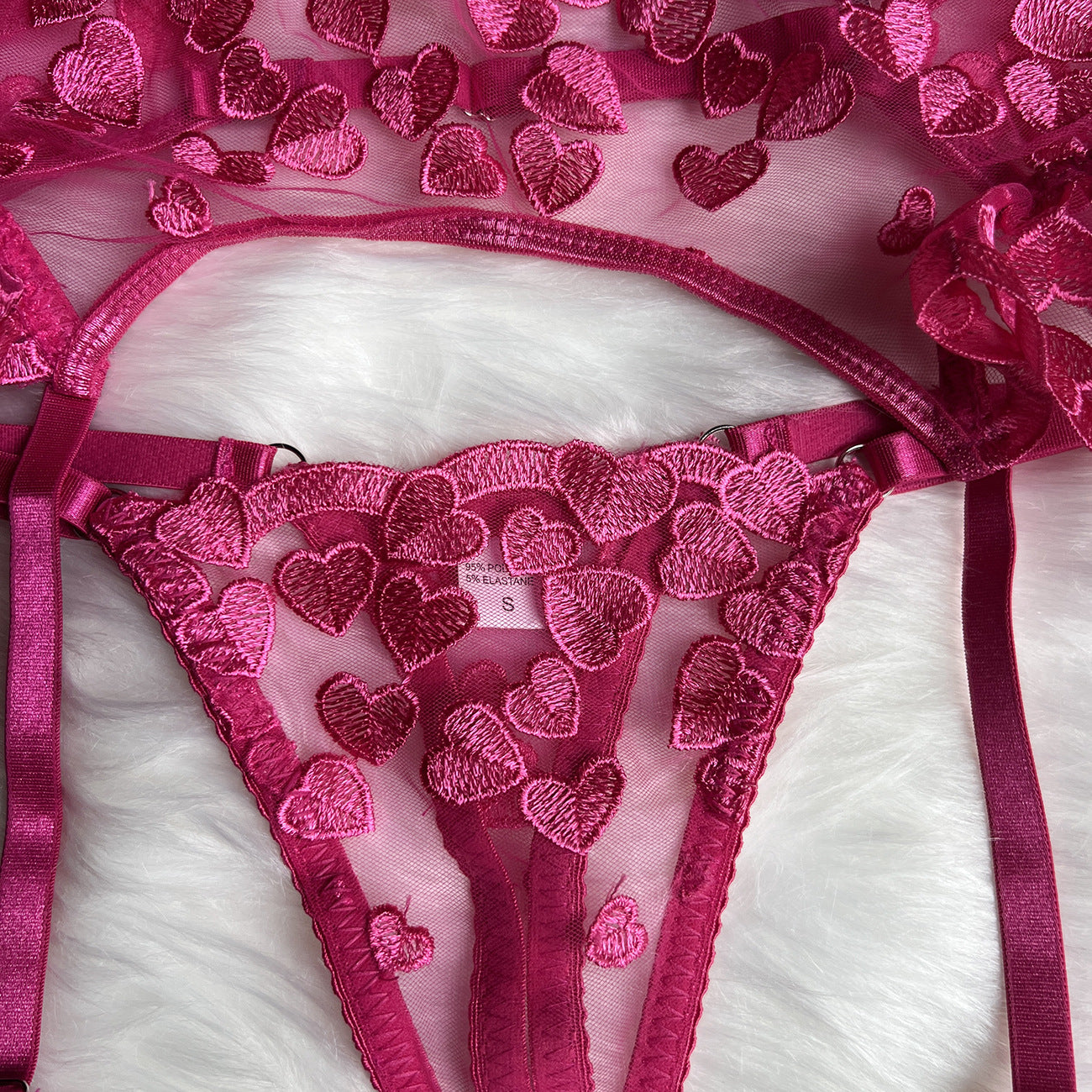 Completo Pink Hearts Passion in Tulle Ricamato a Cuori ADEA