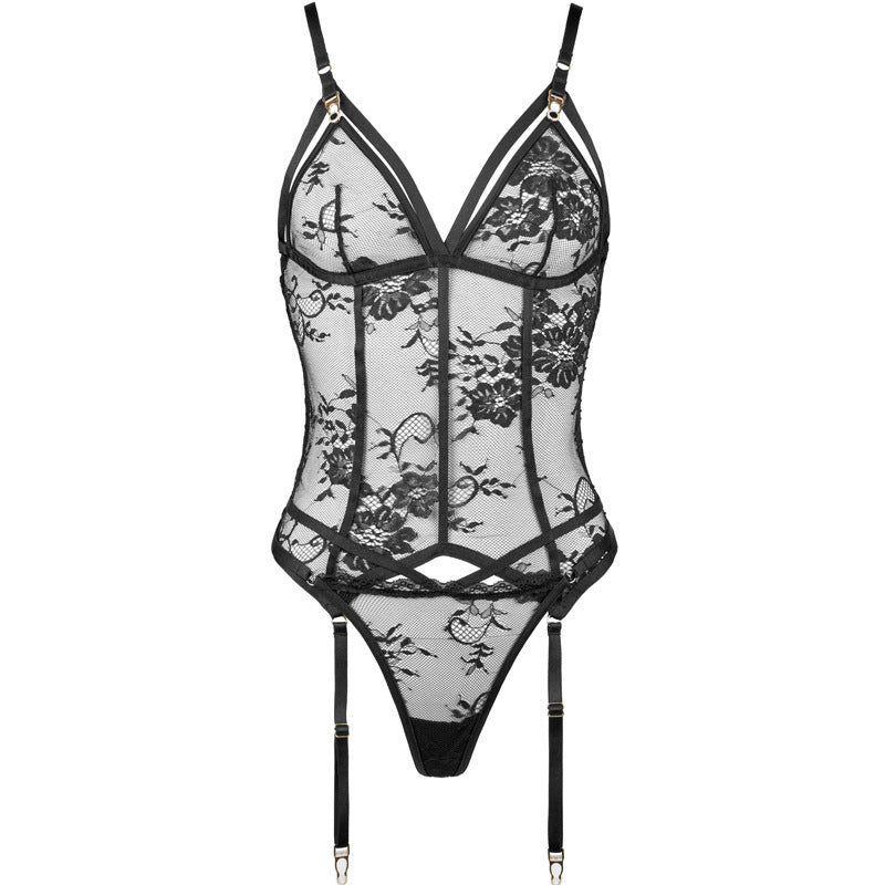 Completo intimo 2 pezzi in pizzo floreale nero