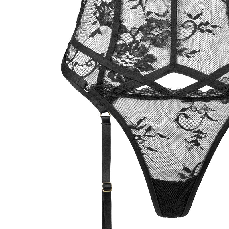 Completo intimo 2 pezzi in pizzo floreale nero