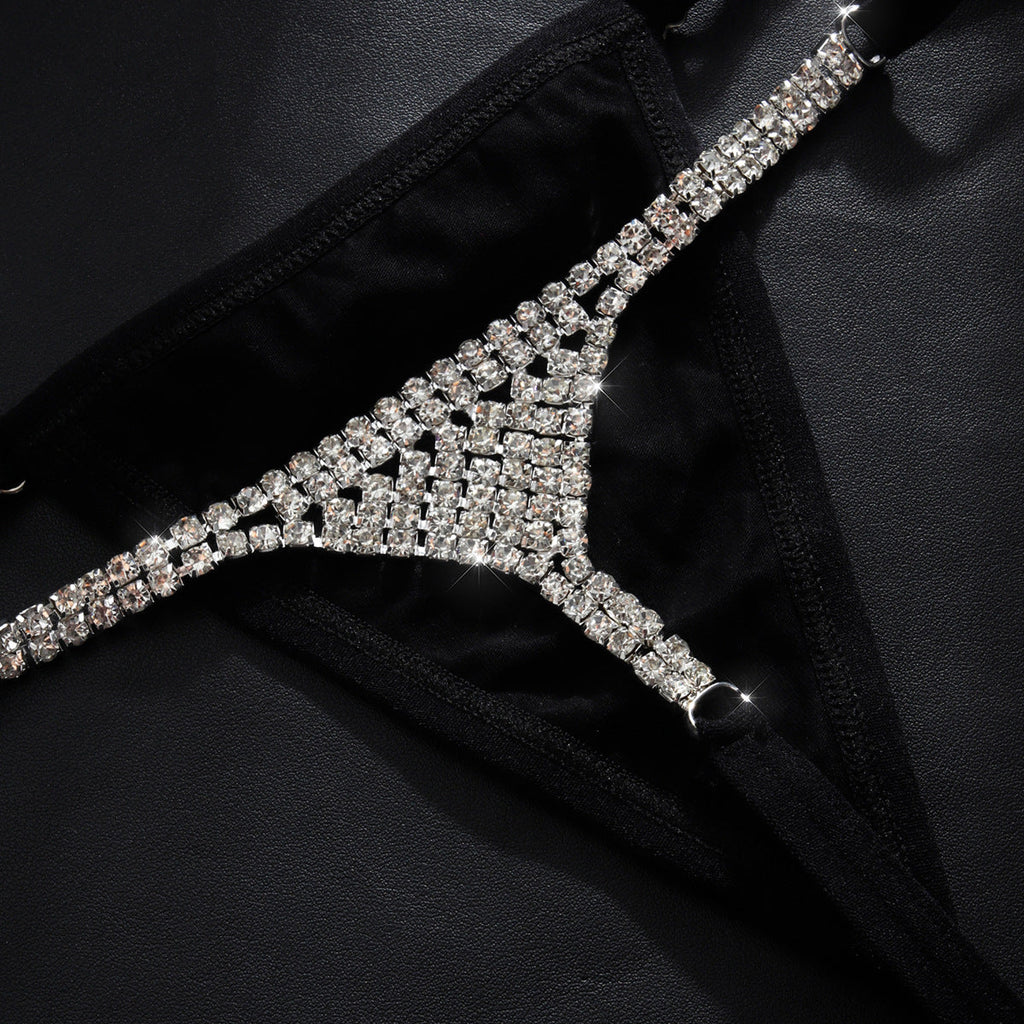 Perizoma in Nylon Nero con Dettaglio di Strass ADEA