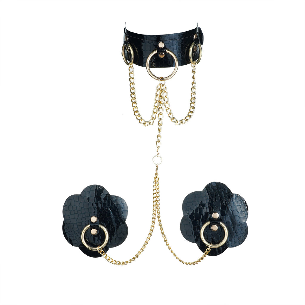 Gilded Allure Nipple Covers and Gold Chain Collar