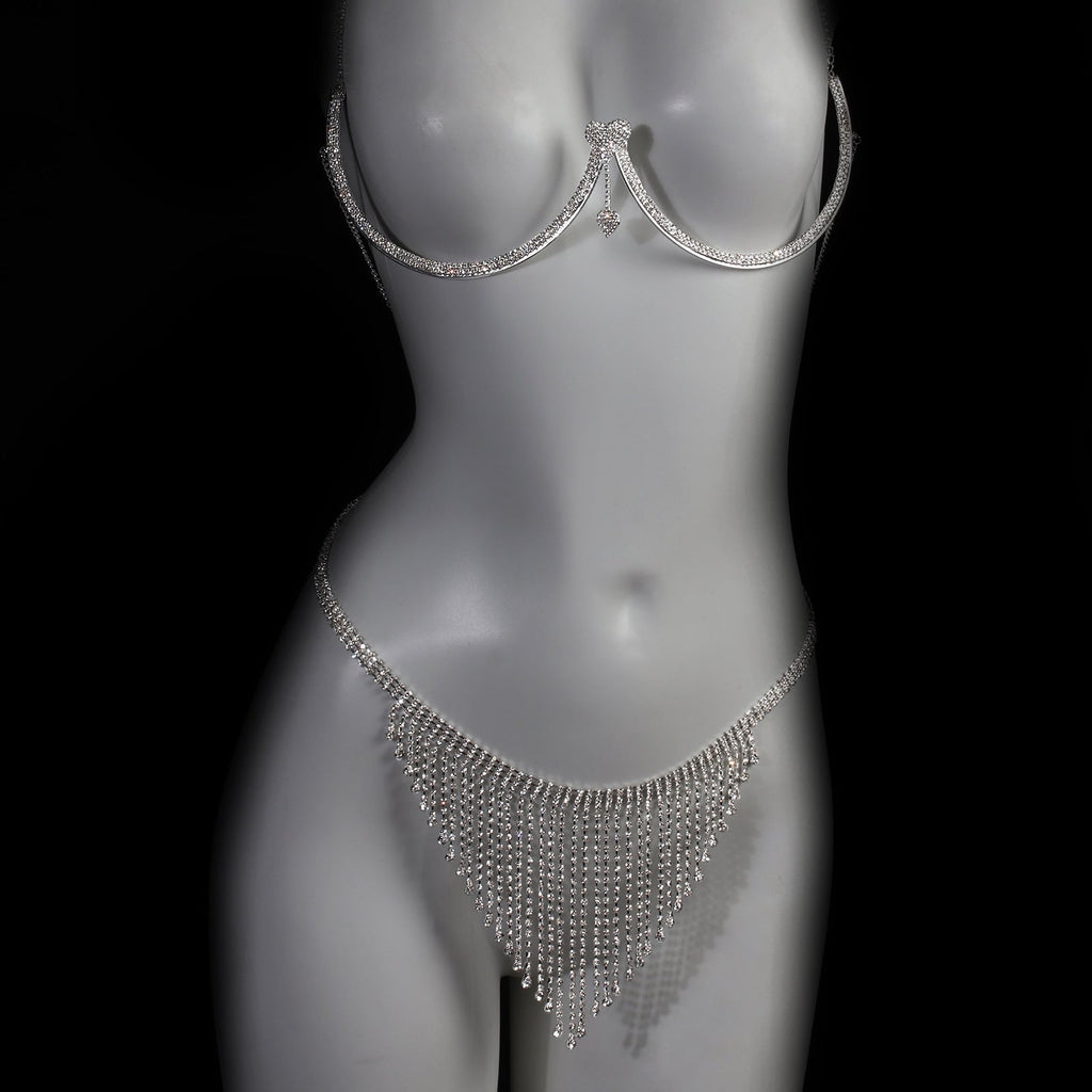 Cuore di Cristallo – Set con Reggiseno a Gabbia e Frange Luminose ADEA