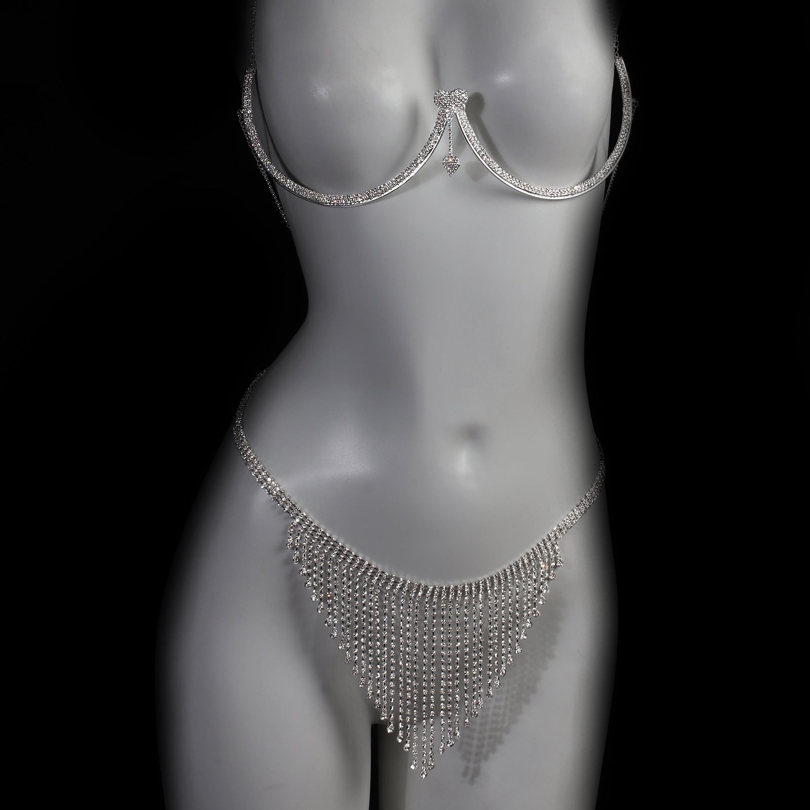 Cuore di Cristallo – Set con Reggiseno a Gabbia e Frange Luminose ADEA